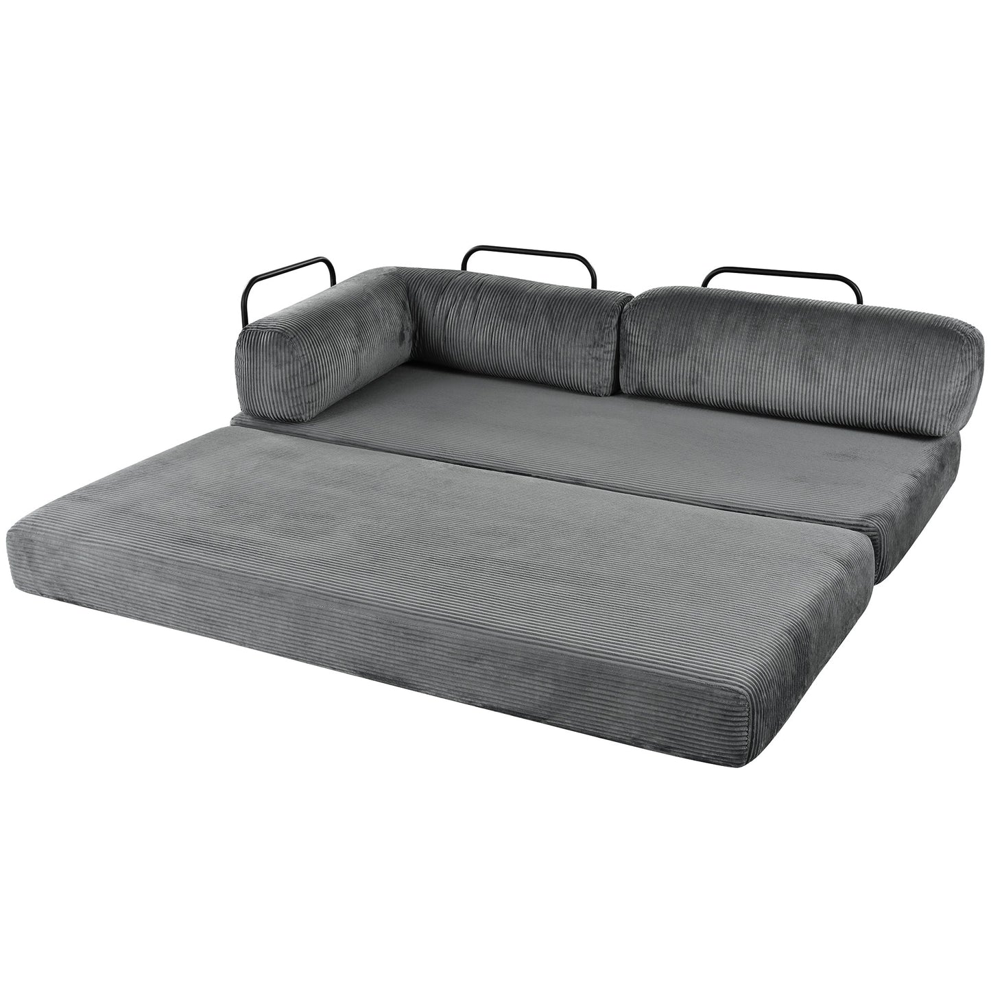 4-Seat Modular Sectional Sofa in Gray Corduroy - Converts to Guest Bed (No Assembly)