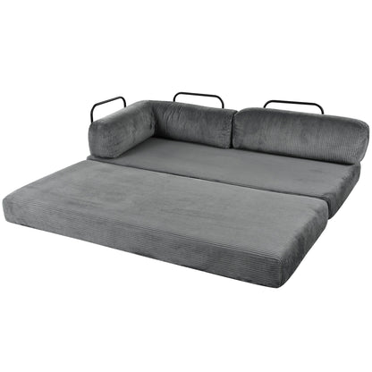 4-Seat Modular Sectional Sofa in Gray Corduroy - Converts to Guest Bed (No Assembly)