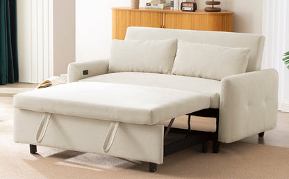 Avery Mid-Century Beige Loveseat Sleeper with Adjustable Backrest