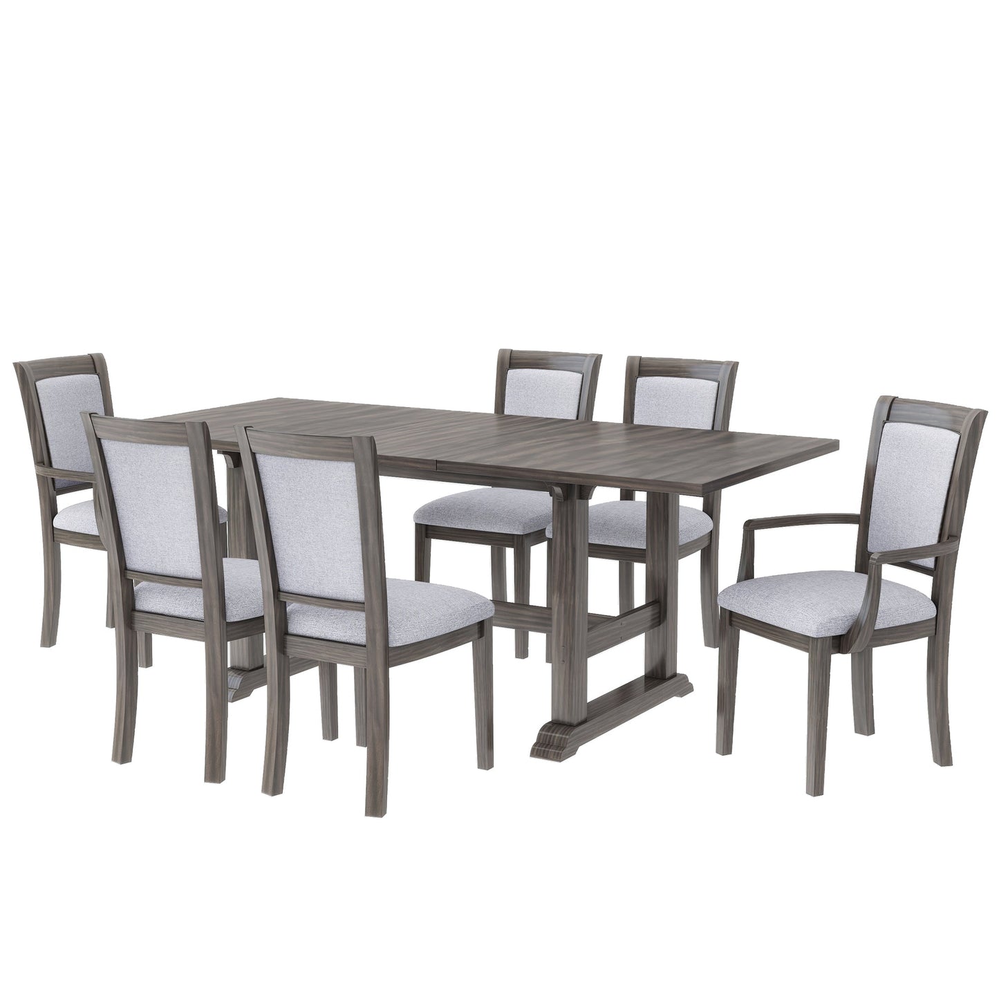 Extendable Trestle Table & Upholstered Linen Chairs