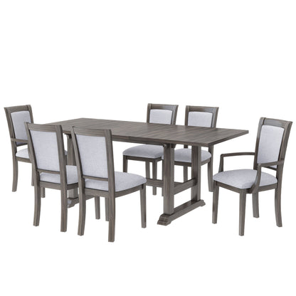 Extendable Trestle Table & Upholstered Linen Chairs