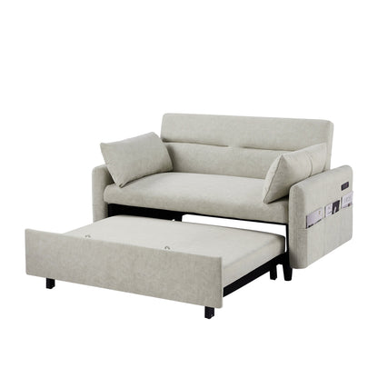 2-Seat Microfiber Sofa Bed with Pillows and Side Storage