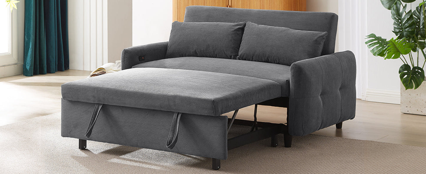 Hudson Modern Dark Grey Loveseat Sleeper in Textured Corduroy