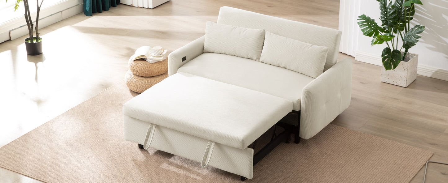 Avery Mid-Century Beige Loveseat Sleeper with Adjustable Backrest