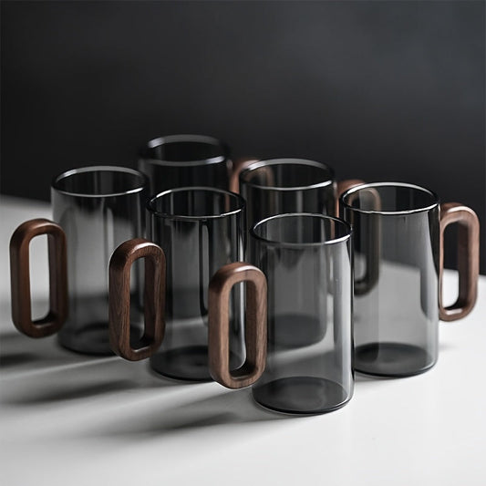 Curated Sip Glass Mug Set with Natural Walnut Handle | Sustainable & Stylish