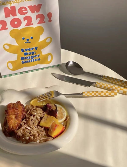 Modern Checkered Flatware Set – 6-Pack (4-Piece Kit) – Sleek & Stylish Cutlery