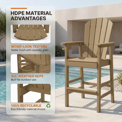 All-Weather HDPE Bar Height Adirondack Chair with Cup Holder