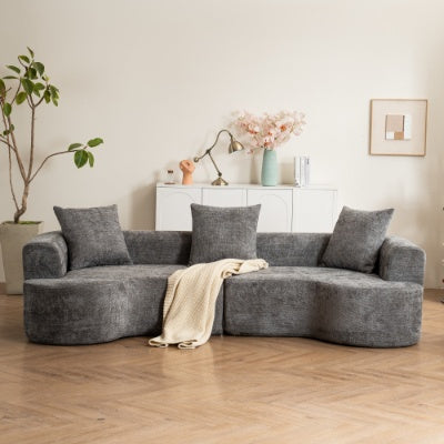 Modern Curved 3-Seat Soft Corduroy Sofa — Deep & Wide Curved Design