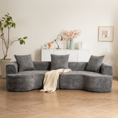 Modern Curved 3-Seat Soft Corduroy Sofa — Deep & Wide Curved Design