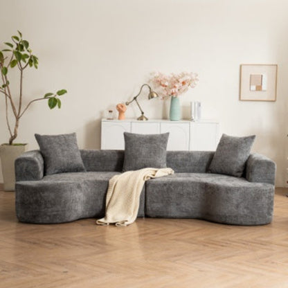 Modern Curved 3-Seat Soft Corduroy Sofa — Deep & Wide Curved Design