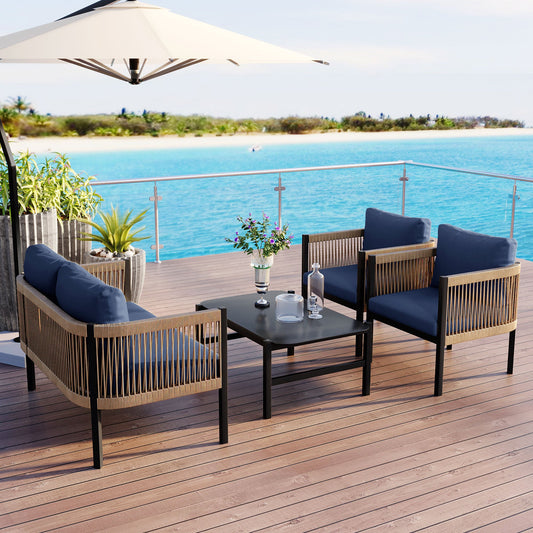 Modular Outdoor Wicker Sofa Set with Tempered Glass Table