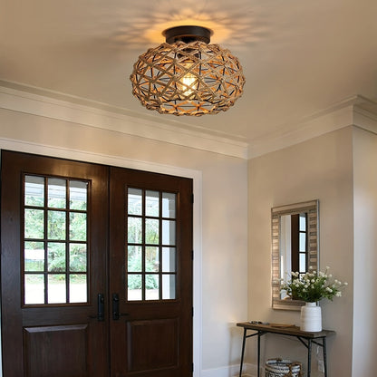 Boho Woven Hemp Semi-Flush Ceiling Light
