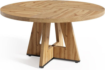 47.24" Round Dining Table for 4-6 People with Sturdy Pedestal Base (Light Brown)