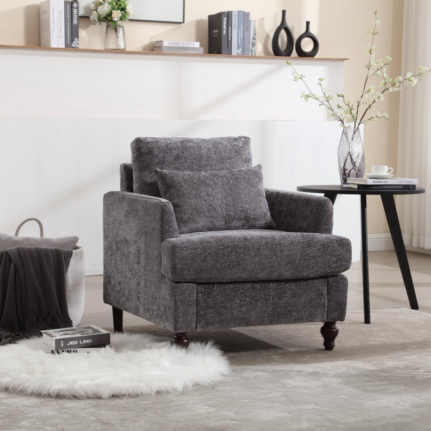 Chenille Tufted Accent Arm Chair – Comfortable Everyday Seating - Gray