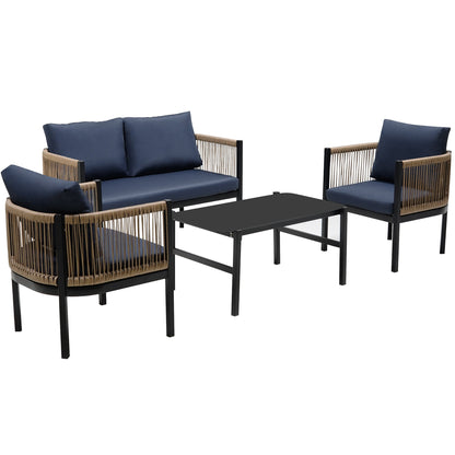 Modular Outdoor Wicker Sofa Set with Tempered Glass Table