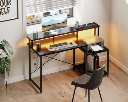Computer Desk with LED Lights & Power Outlets