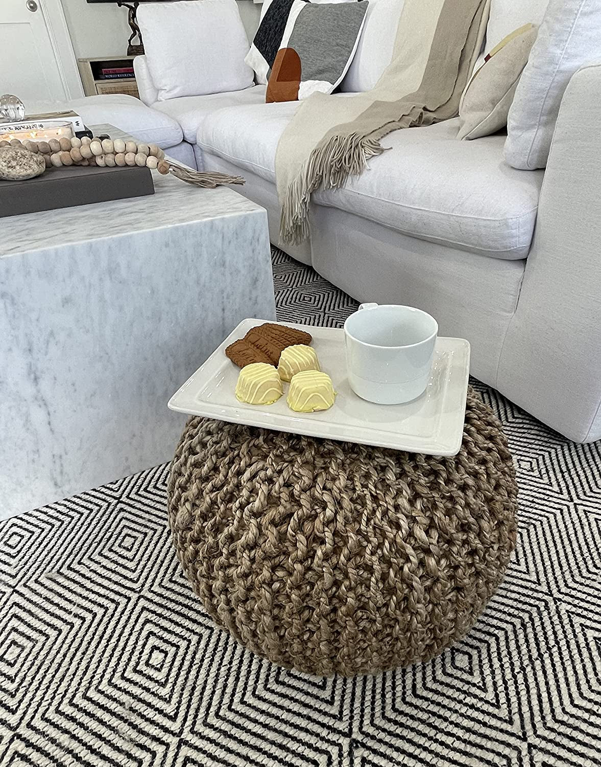 Versatile Footrest Hand-Woven Jute Pouf & Ottoman Stool