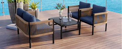 Modular Outdoor Wicker Sofa Set with Tempered Glass Table