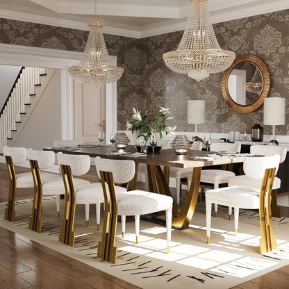 AUZ Walnut Wood Dining Table – Seats 6–10 with Brushed Gold Base