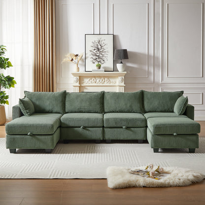 113.5'' Convertible Modular Sofa with Corduroy Fabric & Hidden Storage
