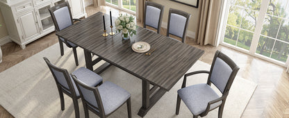 Extendable Trestle Table & Upholstered Linen Chairs