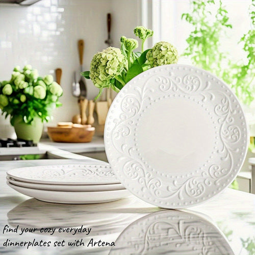 Artena 4-Piece Embossed Porcelain Dinnerware Set – Durable & Stylish