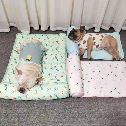 Ice Silk Cooling Pet Mat with Non-Slip Bottom & Pillow