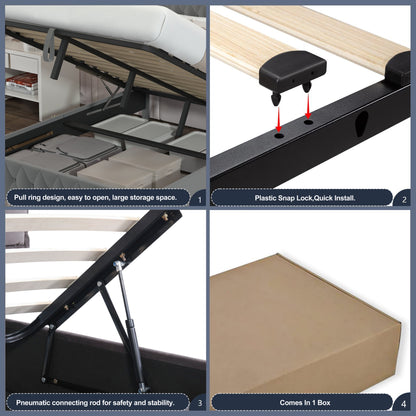 Queen Velvet Platform Bed with Lift-Up Storage