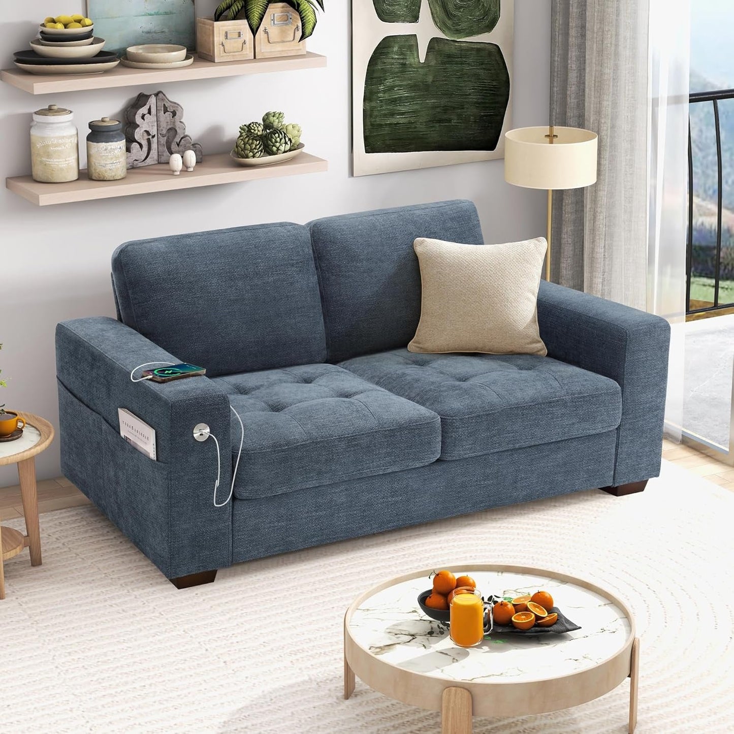 Plush Chenille Loveseat for Living Room – Wide Seat, Built-In USB, Durable Frame