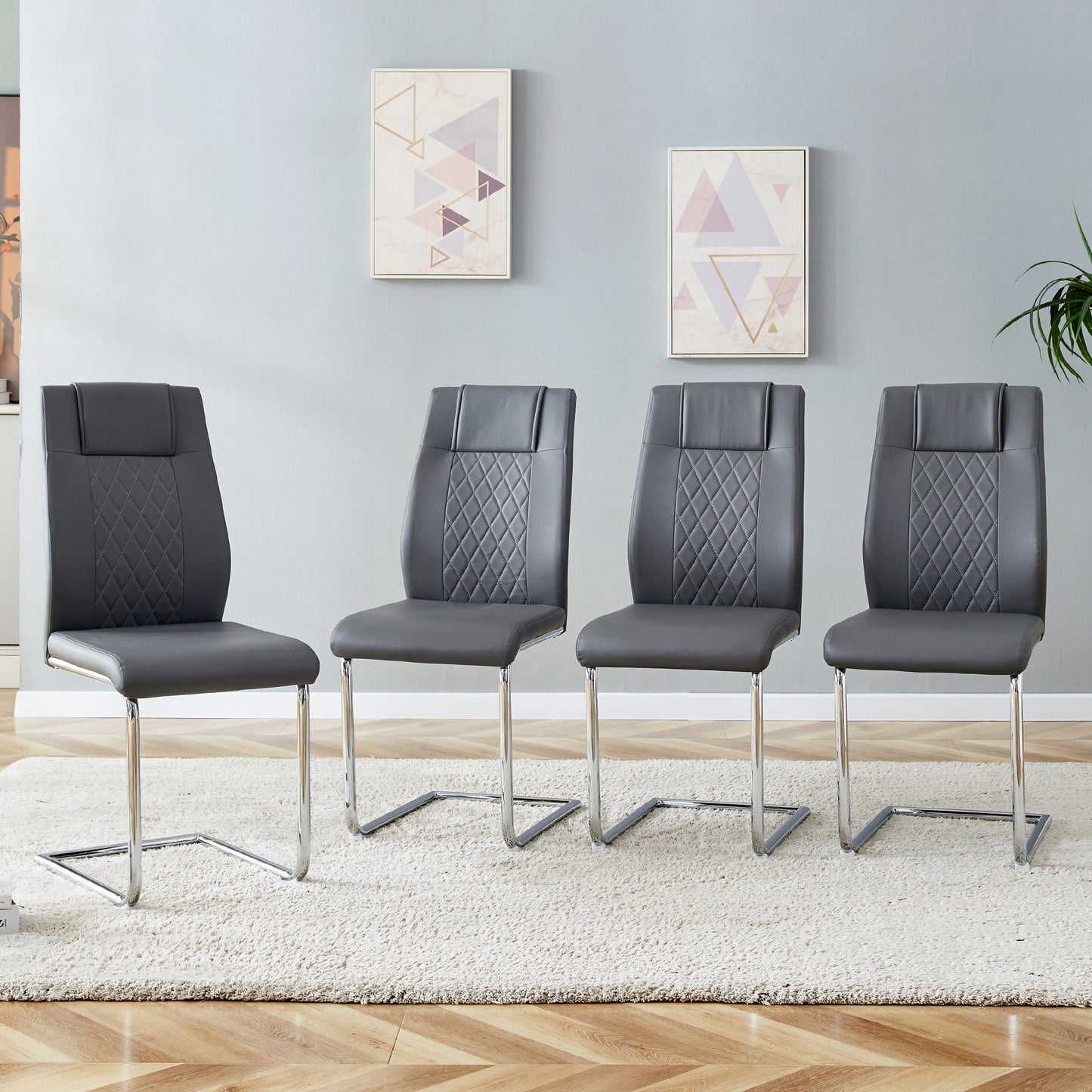 Contemporary Padded Grey Dining Chair with Plated Legs