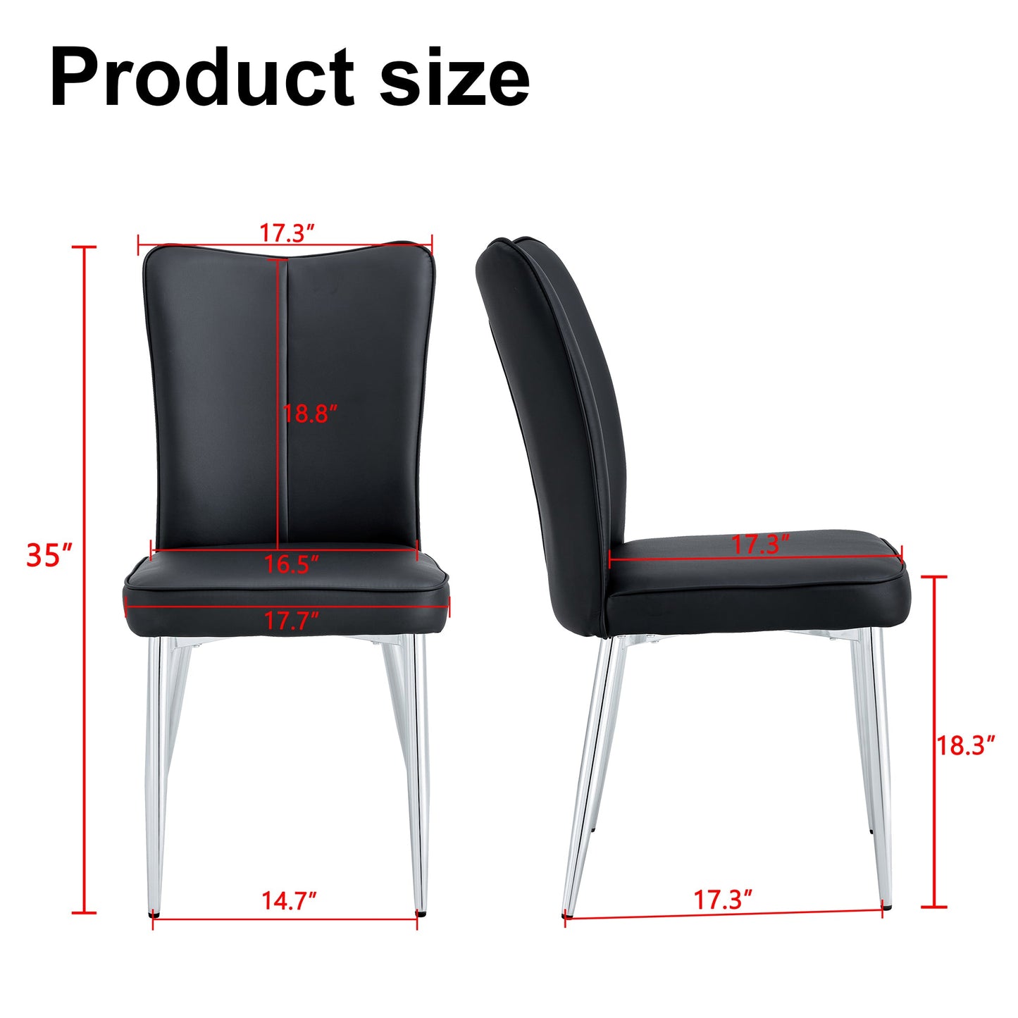 Modern Black PU Dining Chair with Metal Legs (Ergonomic Design)