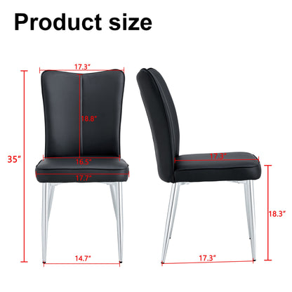 Modern Black PU Dining Chair with Metal Legs (Ergonomic Design)