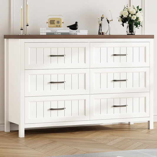 Farmhouse 6-Drawer in Textured Wood Cabinet/Dresser