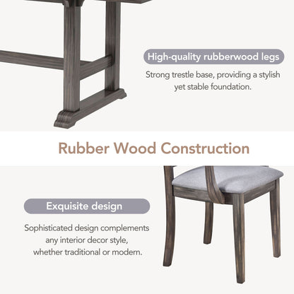 Extendable Trestle Table & Upholstered Linen Chairs