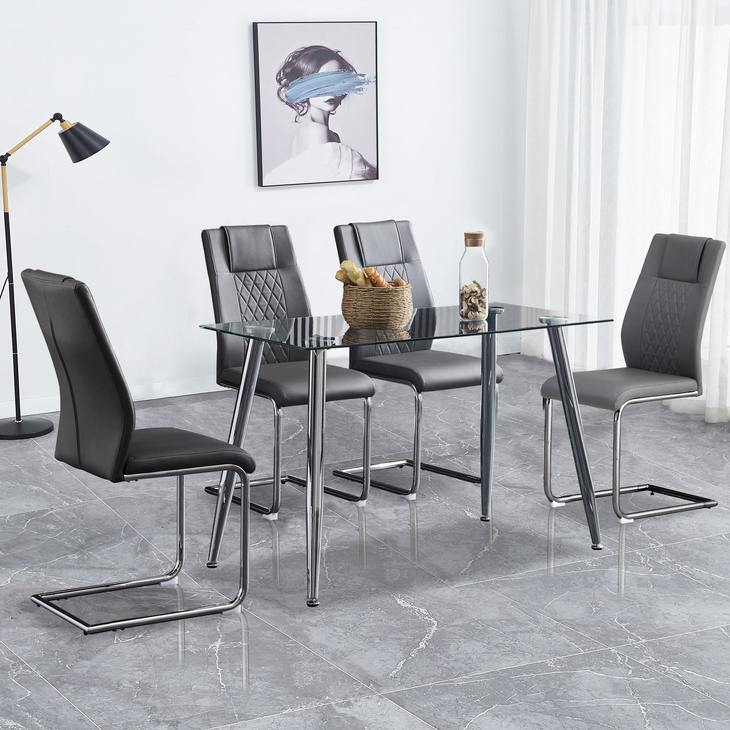 Contemporary Padded Grey Dining Chair with Plated Legs