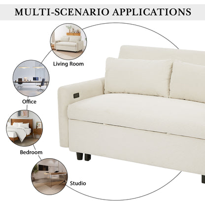 Avery Mid-Century Beige Loveseat Sleeper with Adjustable Backrest