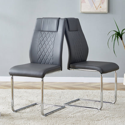 Contemporary Padded Grey Dining Chair with Plated Legs