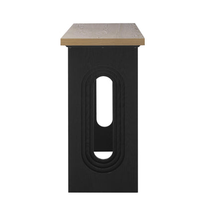 Modern Console Table with Unique Round Hollow Legs - Natural Wood Finish