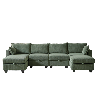 113.5'' Convertible Modular Sofa with Corduroy Fabric & Hidden Storage