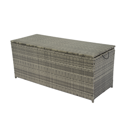 113 Gallon Rattan Deck Box Outdoor Storage Trunk Grey Wicker Patio Side Table