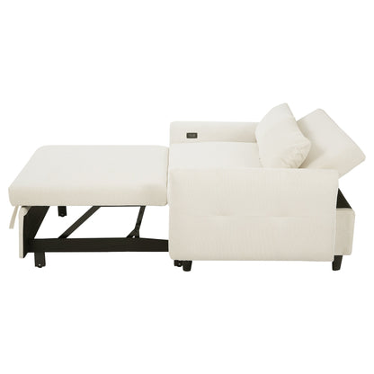 Avery Mid-Century Beige Loveseat Sleeper with Adjustable Backrest