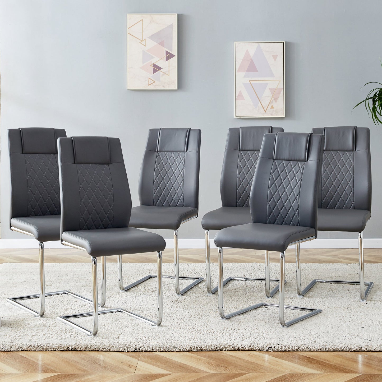 Contemporary Padded Grey Dining Chair with Plated Legs