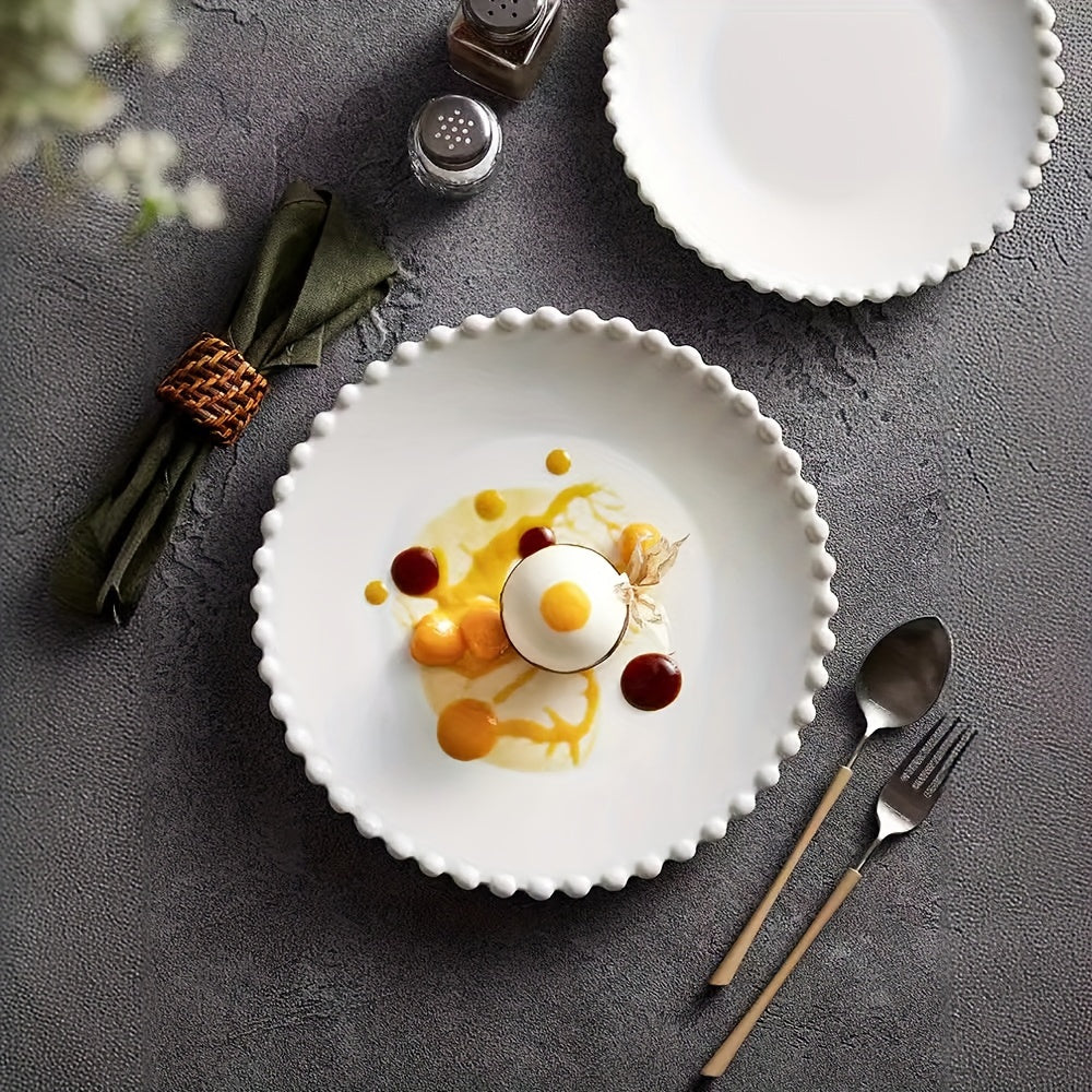 Elegant White Wave Ceramic Dinner Plate – Minimalist Style