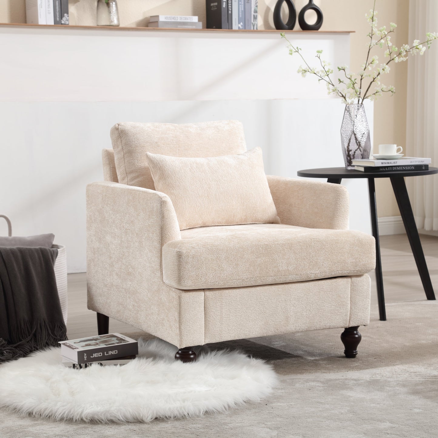 Chenille Tufted Accent Arm Chair – Comfortable Everyday Seating - Beige