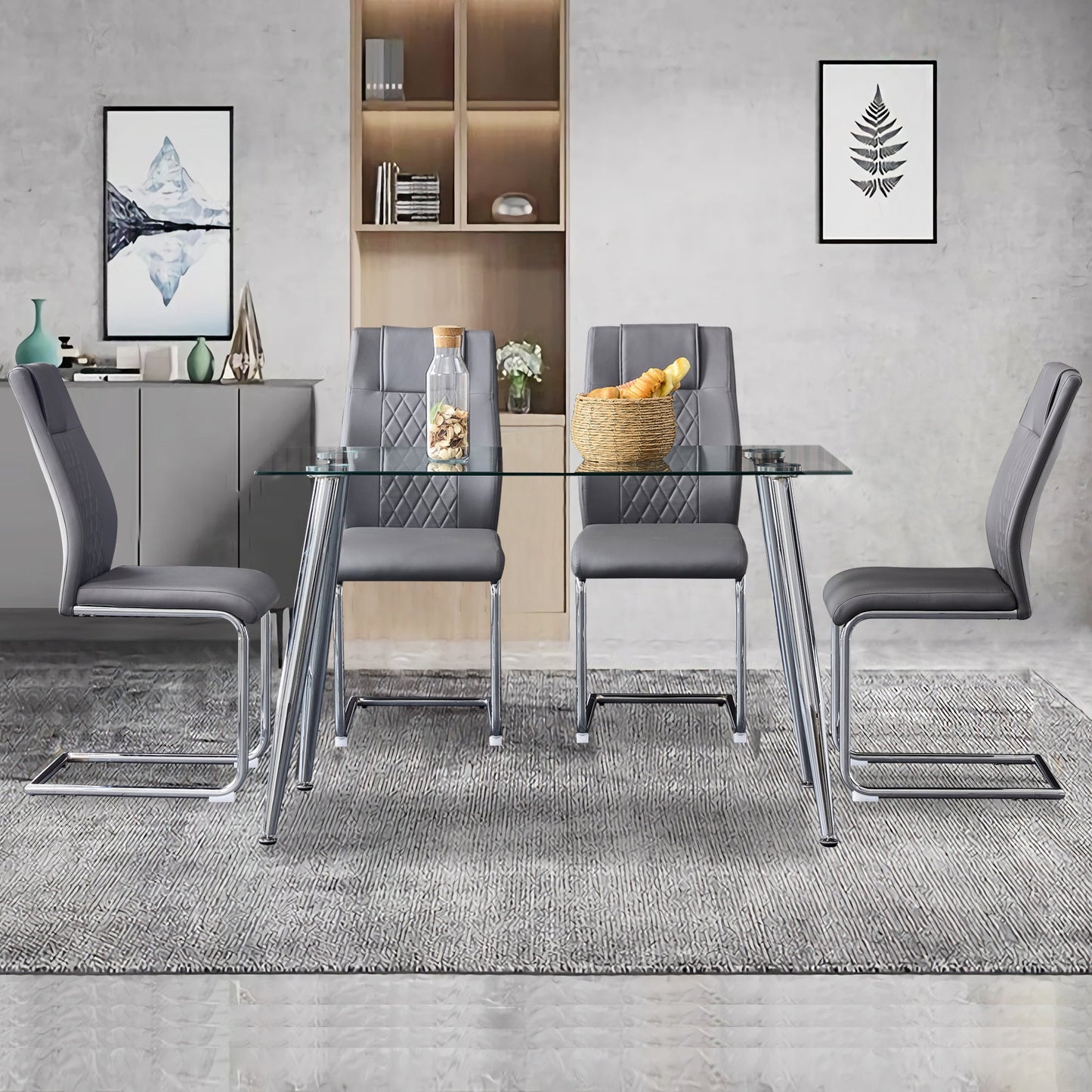 Contemporary Padded Grey Dining Chair with Plated Legs