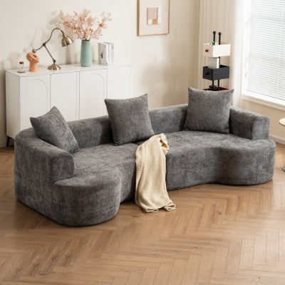Modern Curved 3-Seat Soft Corduroy Sofa — Deep & Wide Curved Design