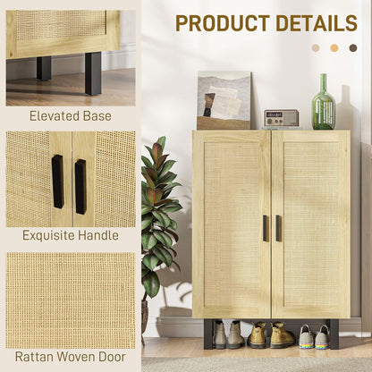 Boho Chic Buffet Cabinet with Woven Rattan Doors – Modern Storage Sideboard