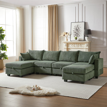 113.5'' Convertible Modular Sofa with Corduroy Fabric & Hidden Storage