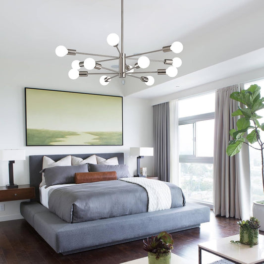 Modern 12-Light Chandelier, 12 Lights Brushed Nickel