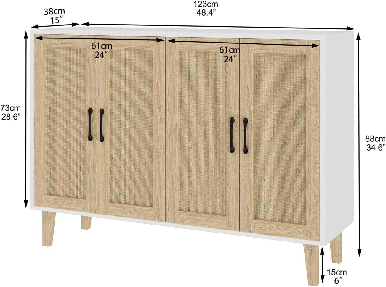 Stylish Rattan-Decorated Accent Cabinet for Living Room & Kitchen